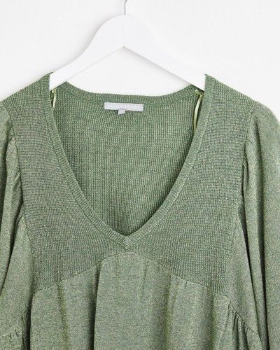 Oliver Bonas Sparkle Khaki Knitted Top - Green