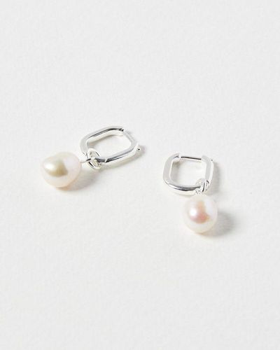 Oliver Bonas Hama Pearl Plated Huggie Drop Earrings - White