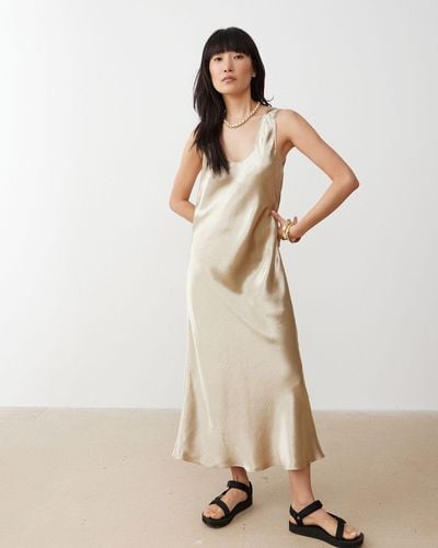 Oliver Bonas Metallic Shimmer Midi Slip Dress, Size 6 - Natural
