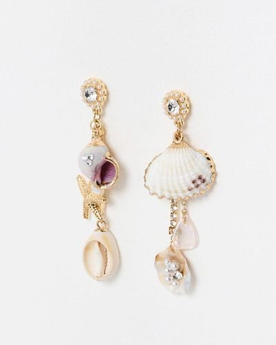 Oliver Bonas Athena Shell & Starfish Mismatch Drop Earrings - White
