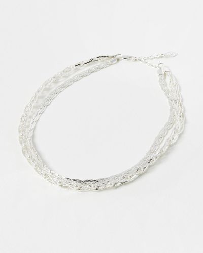 Oliver Bonas Mercia Plaited Chain & Faux Pearl Layered Collar Necklace - White