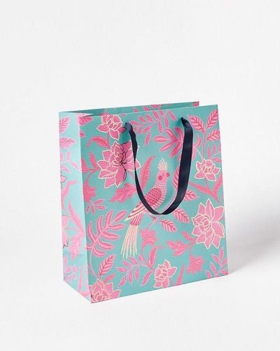 Oliver Bonas Bird & Pink Gift Bag Large - Blue