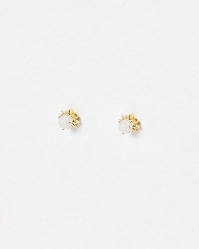 Oliver Bonas Sunburst Rainbow Moonstone Gold Plated Stud Earrings - White