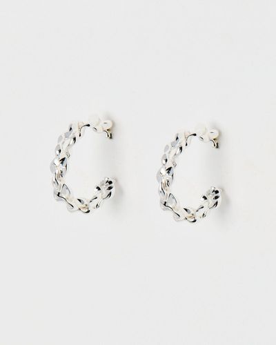 Oliver Bonas Roselyn Plaited Textured Silver Hoop Earrings - Natural
