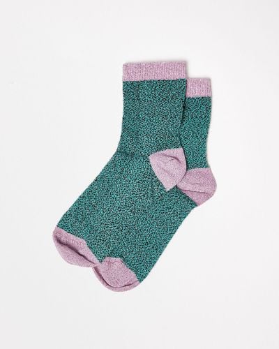 Oliver Bonas & Lilac Glitter Ankle Socks - Green