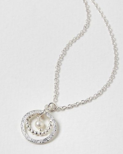 Oliver Bonas Chloe Circle Freshwater Pearl Pendant Necklace - White