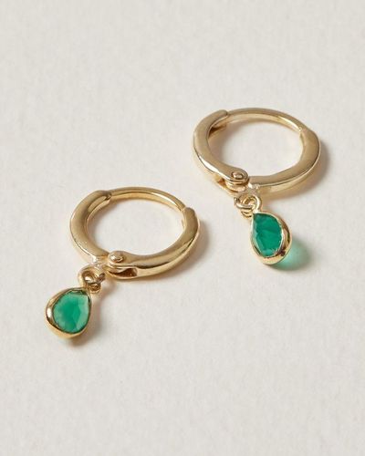 Oliver Bonas Auden Tiny Teardrop Onyx & Gold Plated Huggie Earrings - Green