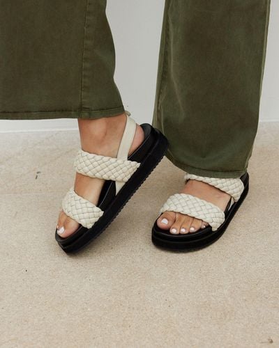 Oliver Bonas Chunky Weave Ecru Leather Sandals, Size Uk 3 - Green