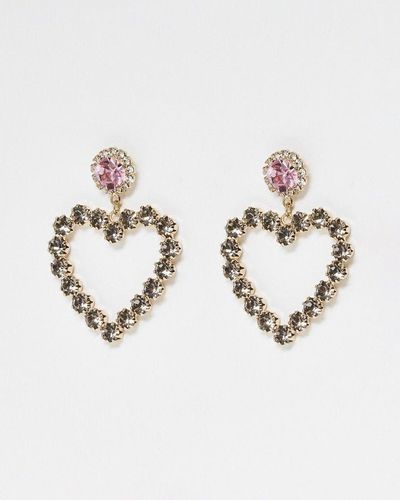 Oliver Bonas Eden Glass Stone Heart Earrings - Pink