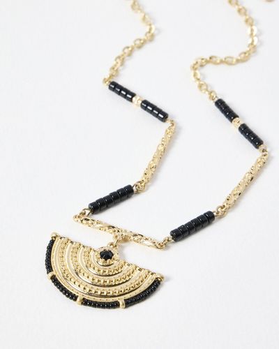 Oliver Bonas Alicent Semi Circle Pendant Black Beaded Necklace - Natural