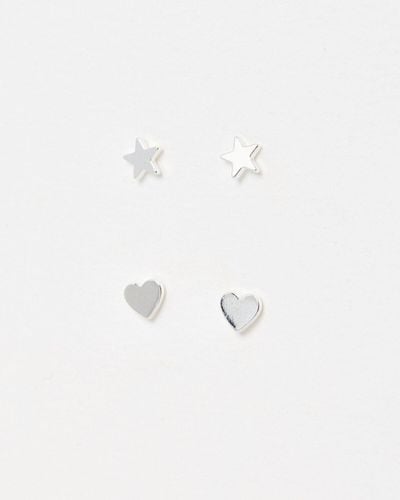 Oliver Bonas Juana Mini Star & Heart Stud Earring Set - Natural