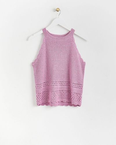 Oliver Bonas Metallic Pink Chunky Knitted Vest Top, Size 14 - Purple