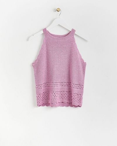 Oliver Bonas Metallic Pink Chunky Knitted Vest Top, Size 14 - Purple