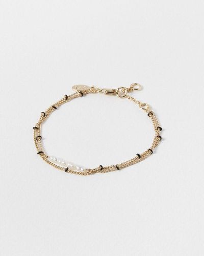 Oliver Bonas Skylar Bead & Freshwater Pearl Layered Chain Bracelet - White