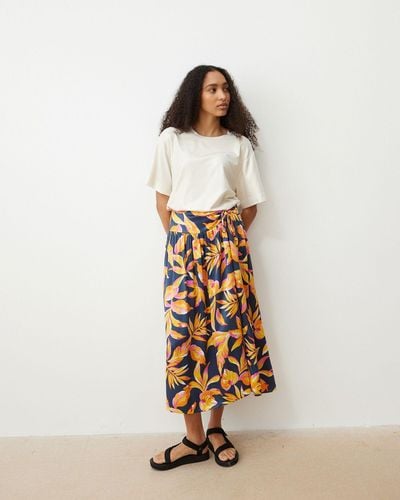 Oliver Bonas Tropical Floral Midi Skirt, Size 6 - Metallic