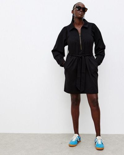 Oliver Bonas Zipper Through Jersey Mini Shirt Dress - Black