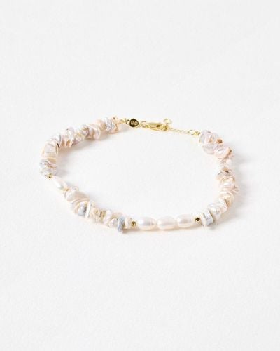 Oliver Bonas Cariad Freshwater Pearl Beaded Gold Plated Anklet - White