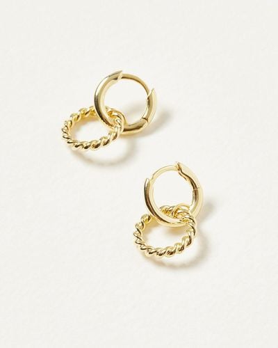 Oliver Bonas Bronte Double Loop Link Drop Huggie Earrings - Metallic