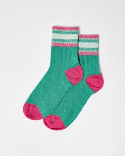 Oliver Bonas Sparkle Striped Knitted Ankle Socks - Green