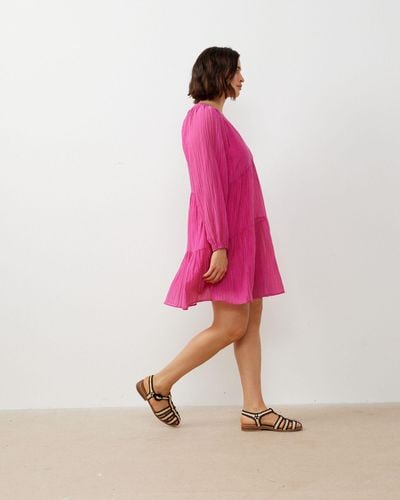 Oliver Bonas Textured Tiered Mini Dress, Size 6 - Pink