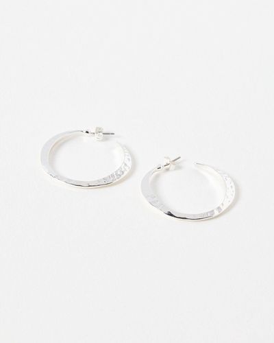Oliver Bonas Tansy Textured Silver Hoop Earrings - White
