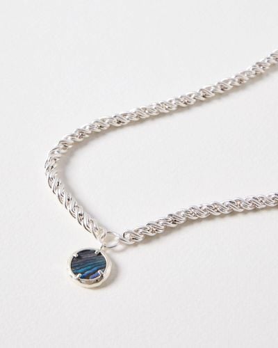 Oliver Bonas Arlo Blue Shell Chunky Pendant Necklace - Natural