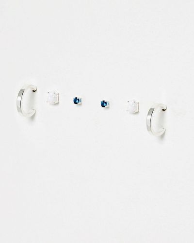 Oliver Bonas Rita Opalite Stud & Hoop Silver Earring Set - Multicolour