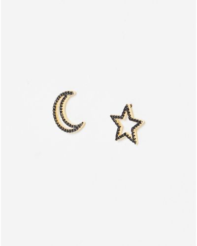 Oliver Bonas Neve Glitter Star & Moon Mismatch Stud Earrings - White