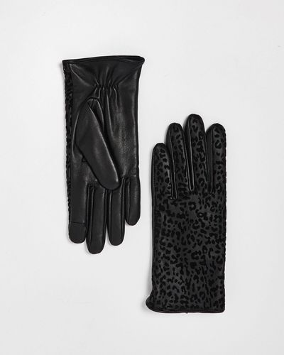 Oliver Bonas Flocked Animal Leather Gloves, Size Medium/large - Black