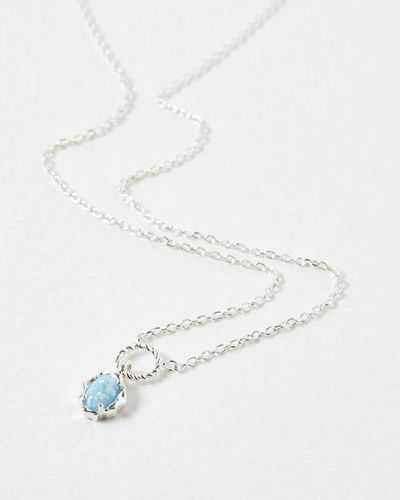 Oliver Bonas Dara Opalite Loop Drop Silver Pendant Necklace - White