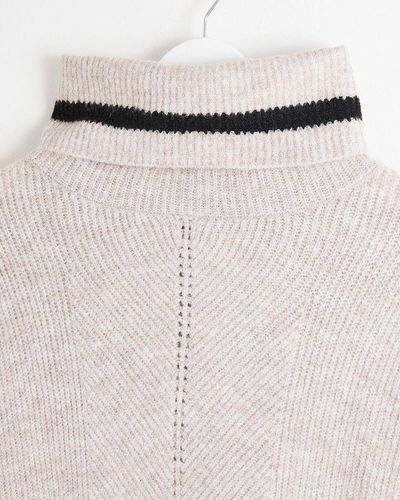 Oliver Bonas Oatmeal Contrast Stripe Roll Neck Knitted Sweater - White