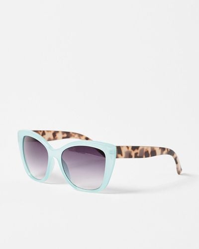 Oliver Bonas Colour Block Turquoise Cat Eye Sunglasses - White