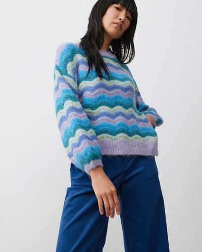 Oliver Bonas Wave Stripe Knitted Jumper, Size 18 - Blue