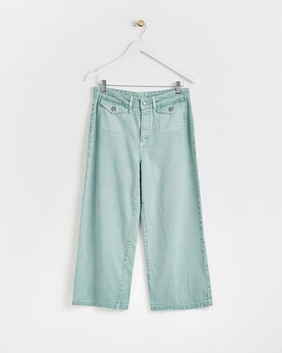 Oliver Bonas Patch Pocket Wide Leg Sage Cropped Jeans, Size 18 - Blue