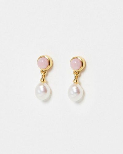 Oliver Bonas Madeline Opal Stud & Pearl Drop Earrings - White