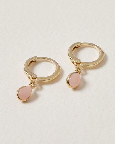 Oliver Bonas Auden Tiny Teardrop Opal & Gold Plated Huggie Earrings - Pink