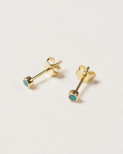 Oliver Bonas Nettie Turquoise & Gold Plated Mini Stud Earrings - Blue
