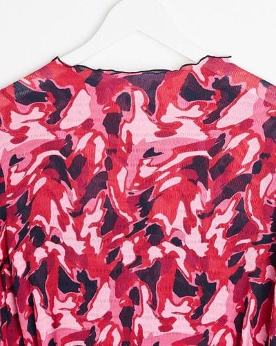 Oliver Bonas Abstract Animal Print Pleated Midi Dress - Pink