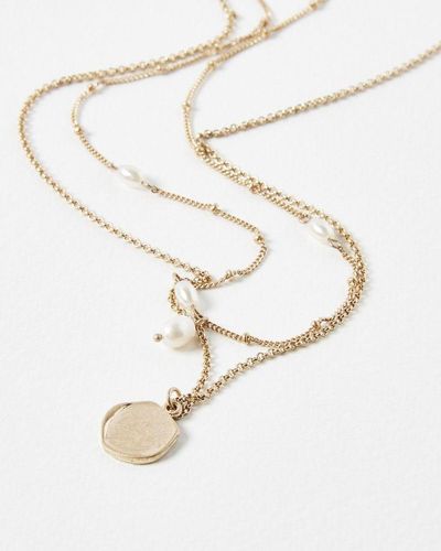 Oliver Bonas Marci Pearl & Disk Double Row Layered Pendant Necklace - White