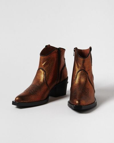 Oliver Bonas Nemónic Dollar Metallic Leather Western Cowboy Boots, Size Uk 3 - Brown