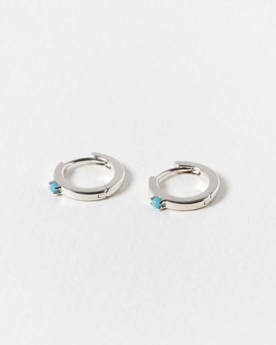 Oliver Bonas Gaia Turquoise Stone Silver Clicker Hoop Earrings - White