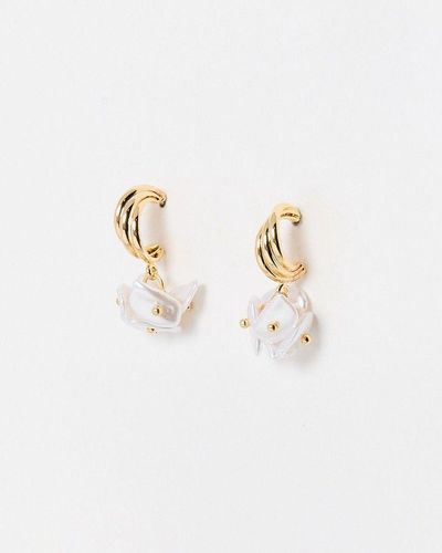 Oliver Bonas Coralie Pearl Cluster Hoop Drop Earrings - White