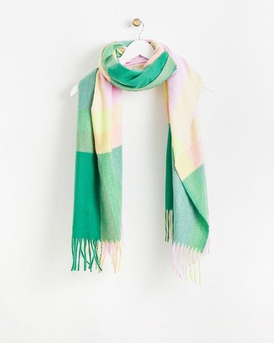 Oliver Bonas & Pink Checked Midweight Blanket Scarf - Green