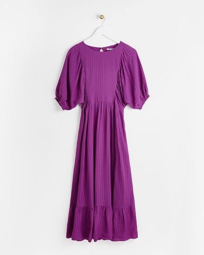 Oliver Bonas Puff Sleeve Purple Midi Dress, Size 8