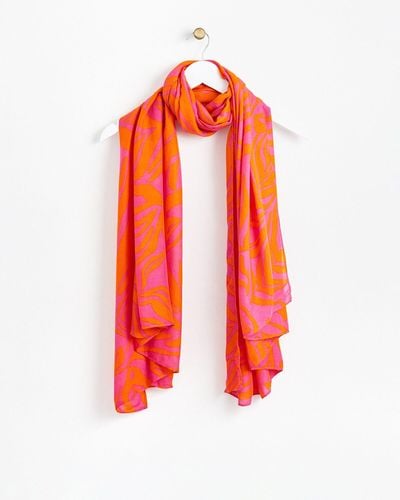 Oliver Bonas Zebra Print Orange & Pink Lightweight Scarf - Red