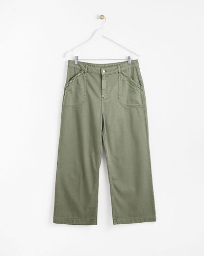 Oliver Bonas Olive Green Plait Pocket Denim Cropped Jeans, Size 6 - Red