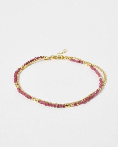 Oliver Bonas Honey Tourmaline Gold Plated Layered Chain Anklet - White