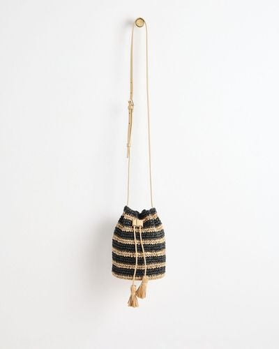 Oliver Bonas Crochet Raffia Bucket Crossbody Bag - White