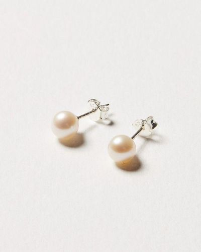Oliver Bonas Harp Pearl Drop Gold Plated Huggie Earrings - Natural
