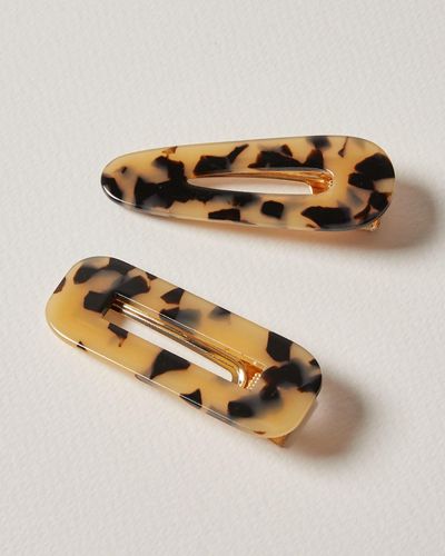 Oliver Bonas Faux Tortoiseshell Resin Hair Clips Pack Of Two - Brown
